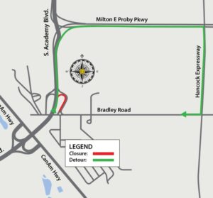 A detour and closure map of the MAMSIP project.