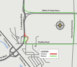 map of bradley road detour for south academy and milton e proby parkway