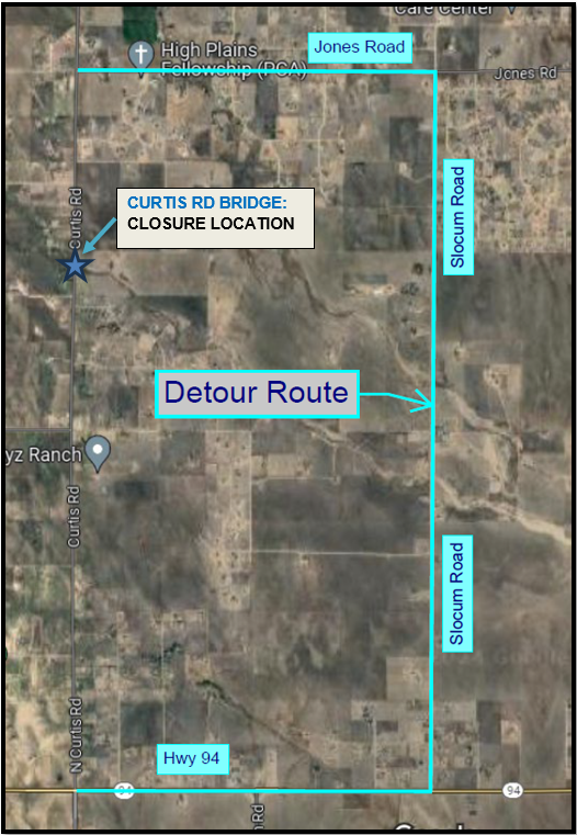 Detour route for Curtis road bridge closure