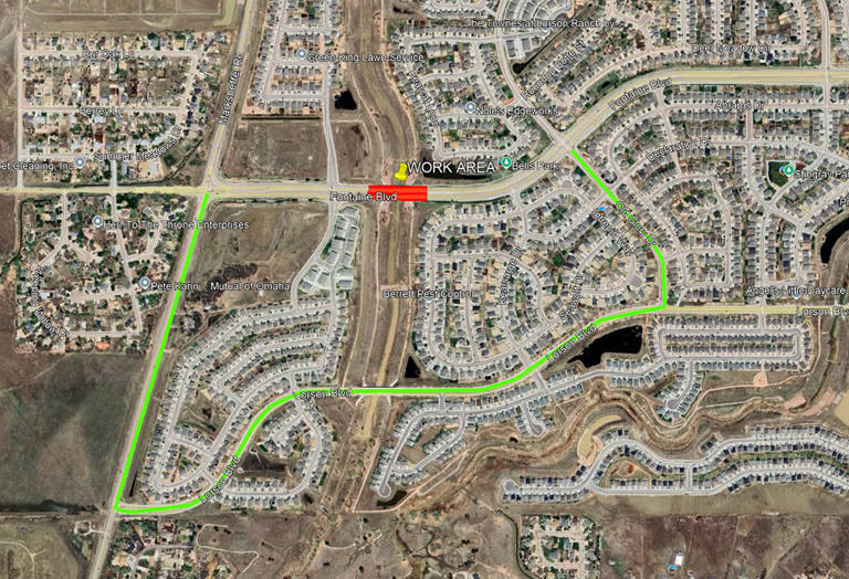 Fontaine Bridge Maintenance Map of Upcoming Bridge Maintenance Work on Fontaine Blvd between Carriage