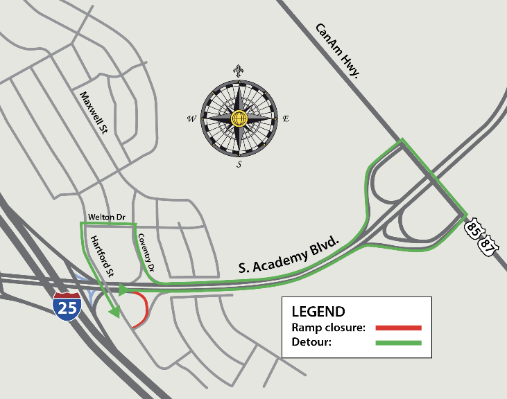 A map showing the detour allowed during construction.