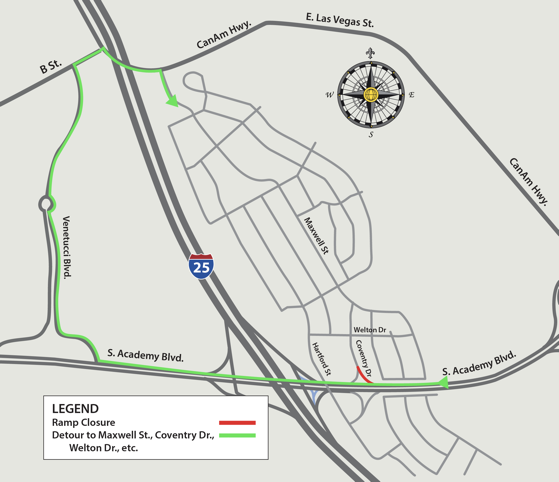 A map showing the detours and closures