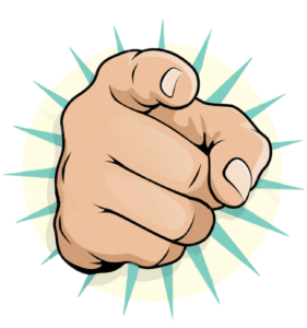 Clipart of pointing finger with teal background