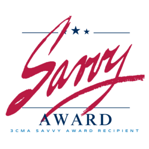 square graphic image with text reading Savvy Award 3CMA Savvy Award Recipient